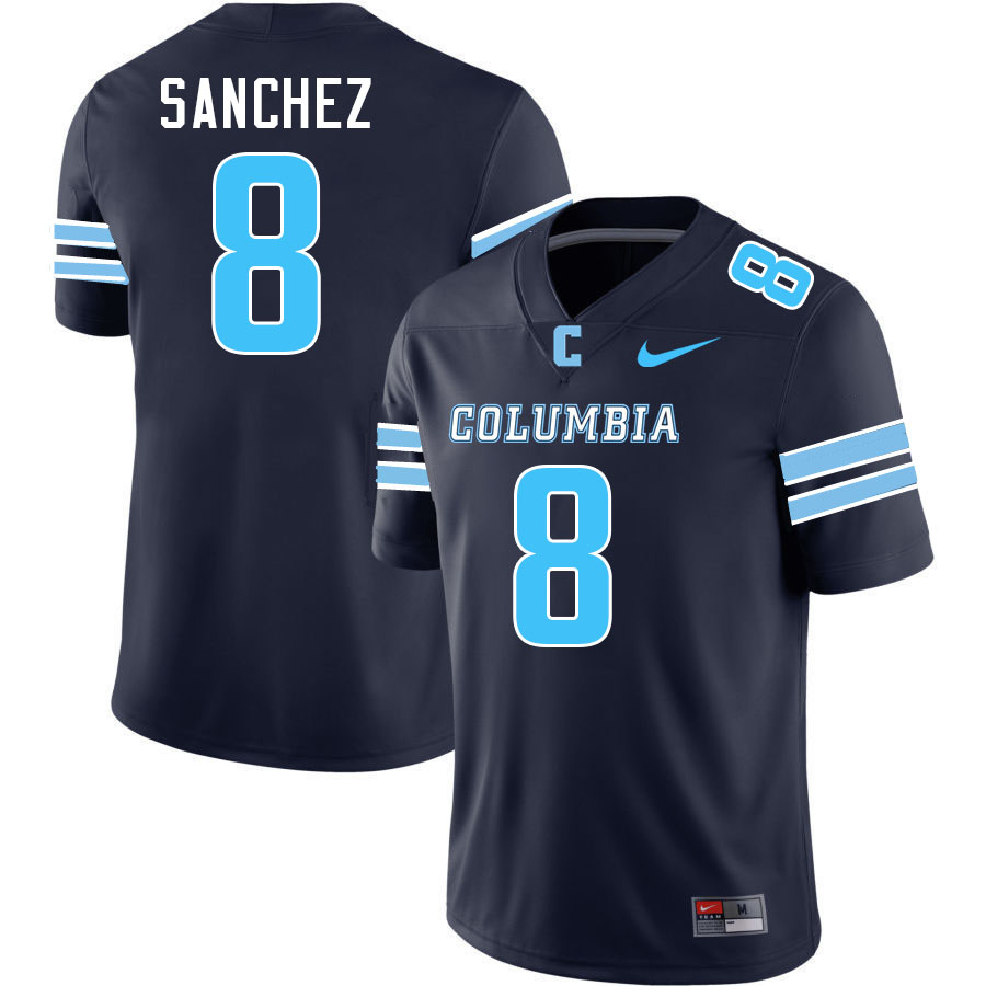 Columbia Lions #8 Caleb Sanchez College Football Jerseys,Uniforms Stitched-Navy